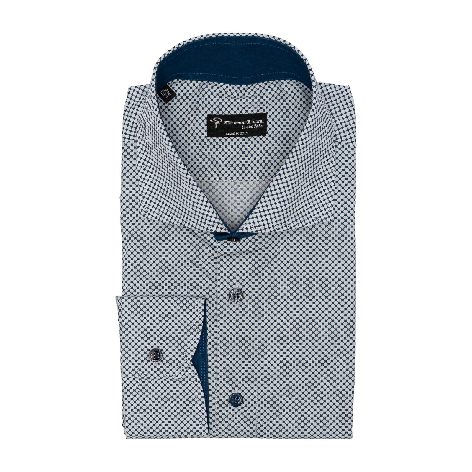 690$ LUXURY GERLIN Shirt Blue / White Geometric Fine Cotton 4T BIJAN