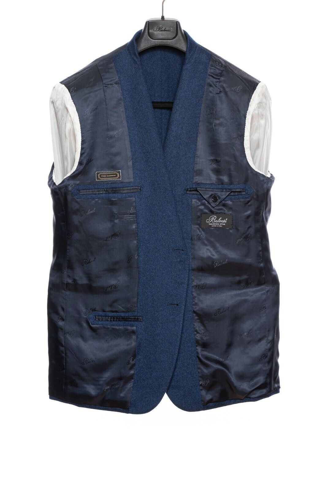 $3050 BELVEST Blue Pure Cashmere Jacket + Vest Double Breasted 46 US / 56 EU 6R