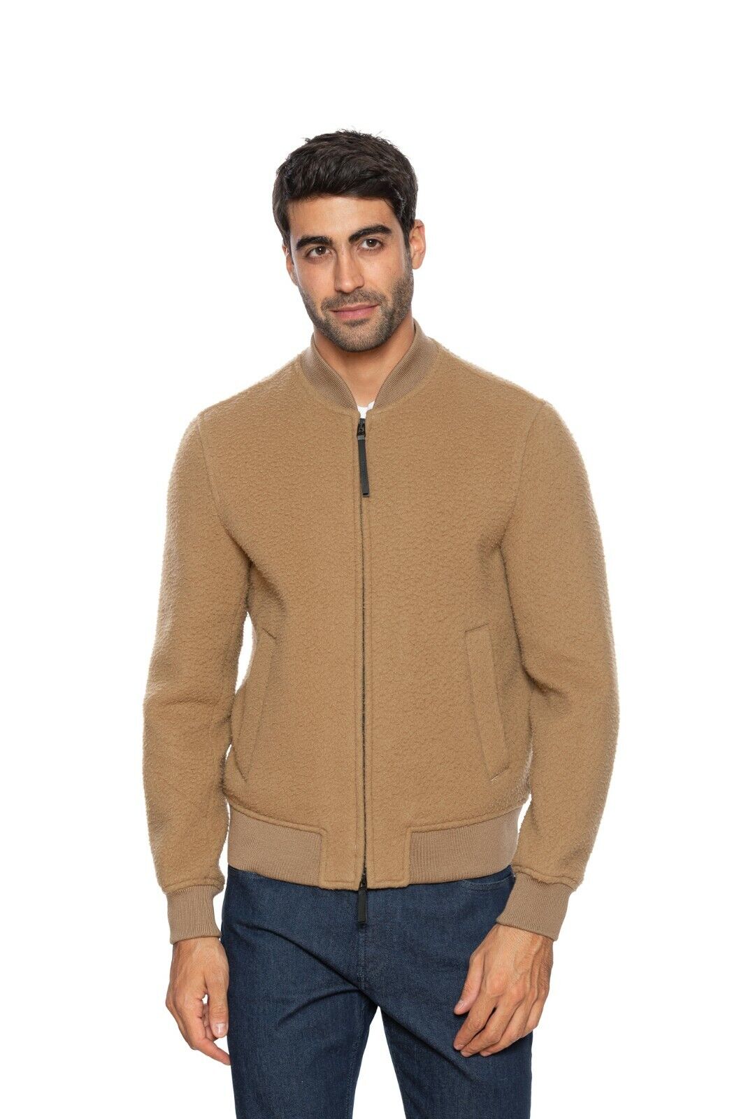 590$ EMPORIO ARMANI Bomber Jacket Camel Bouclè Wool