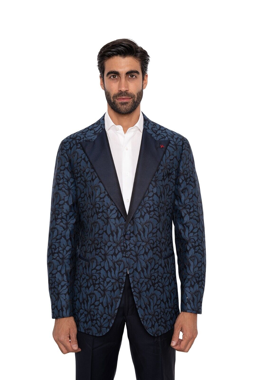 $6200 ISAIA NAPOLI Blue Tuxedo Jacket Jacquard Wool Silk Cotton 46 US / 56 EU 8R