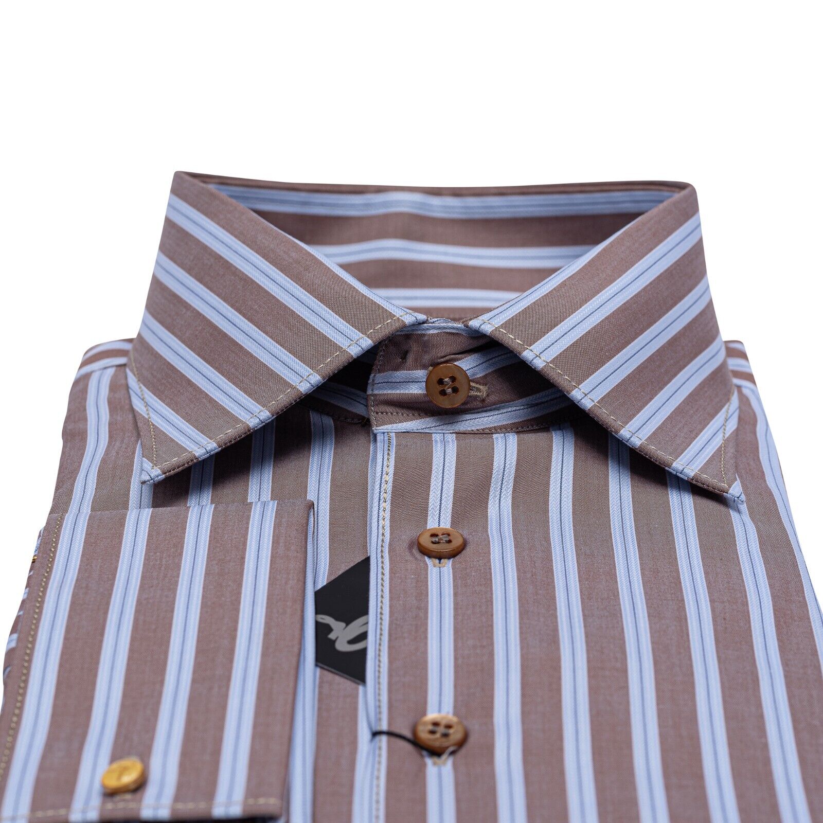 690$ ITALIAN LUXURY GERLIN Shirt Striped Brown Cotton 2C ZILLI