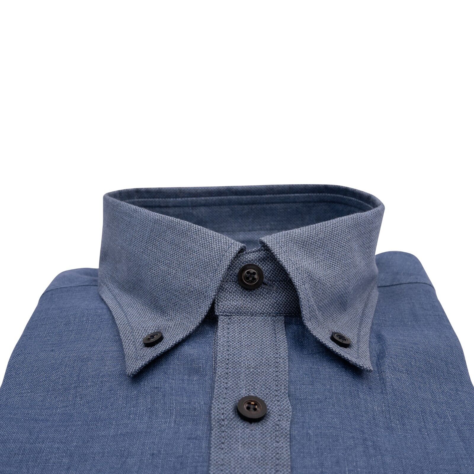 1400$ LUXURY MAROL BOLOGNA Short Sleeve Shirt Blue 100% Linen 15.75 - 40