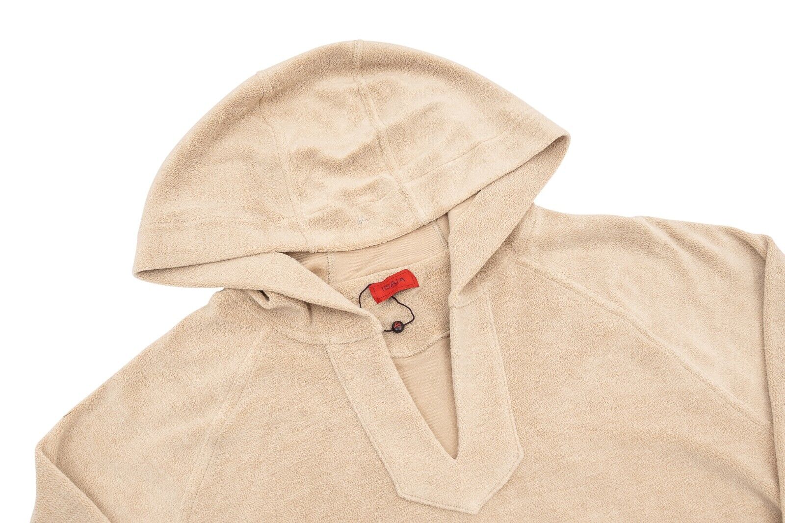 1100$ ISAIA NAPOLI Beige Terry Hooded Sweater Cotton / Silk Size M Relaxed Fit