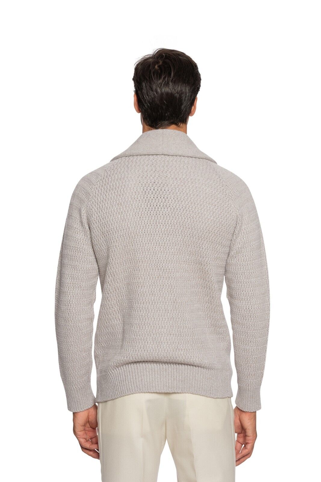 $1900 FEDELI CASHMERE Beige Jacket Cardigan Thick 100% Cashmere Shawl Collar