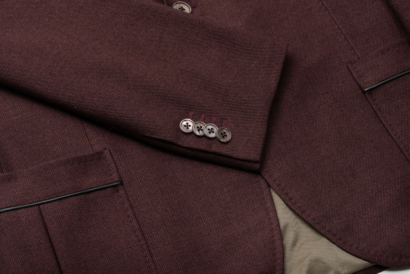 1450$ CORNELIANI Jacket Blazer Wine Wool Silk + Leather 42 US / 52 EU 7R Stretch