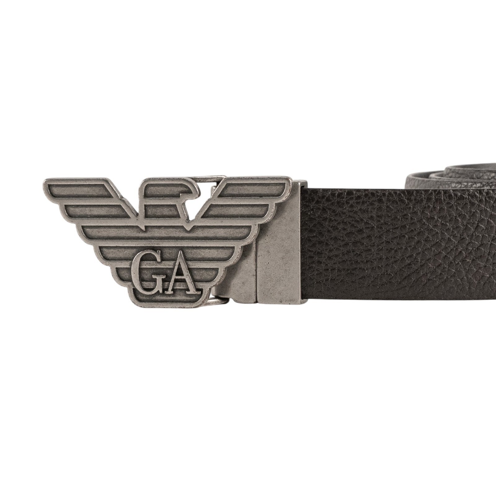 $520 GIORGIO ARMANI Belt Eagle GA Buckle Black Brown Leather Reversible Size 110