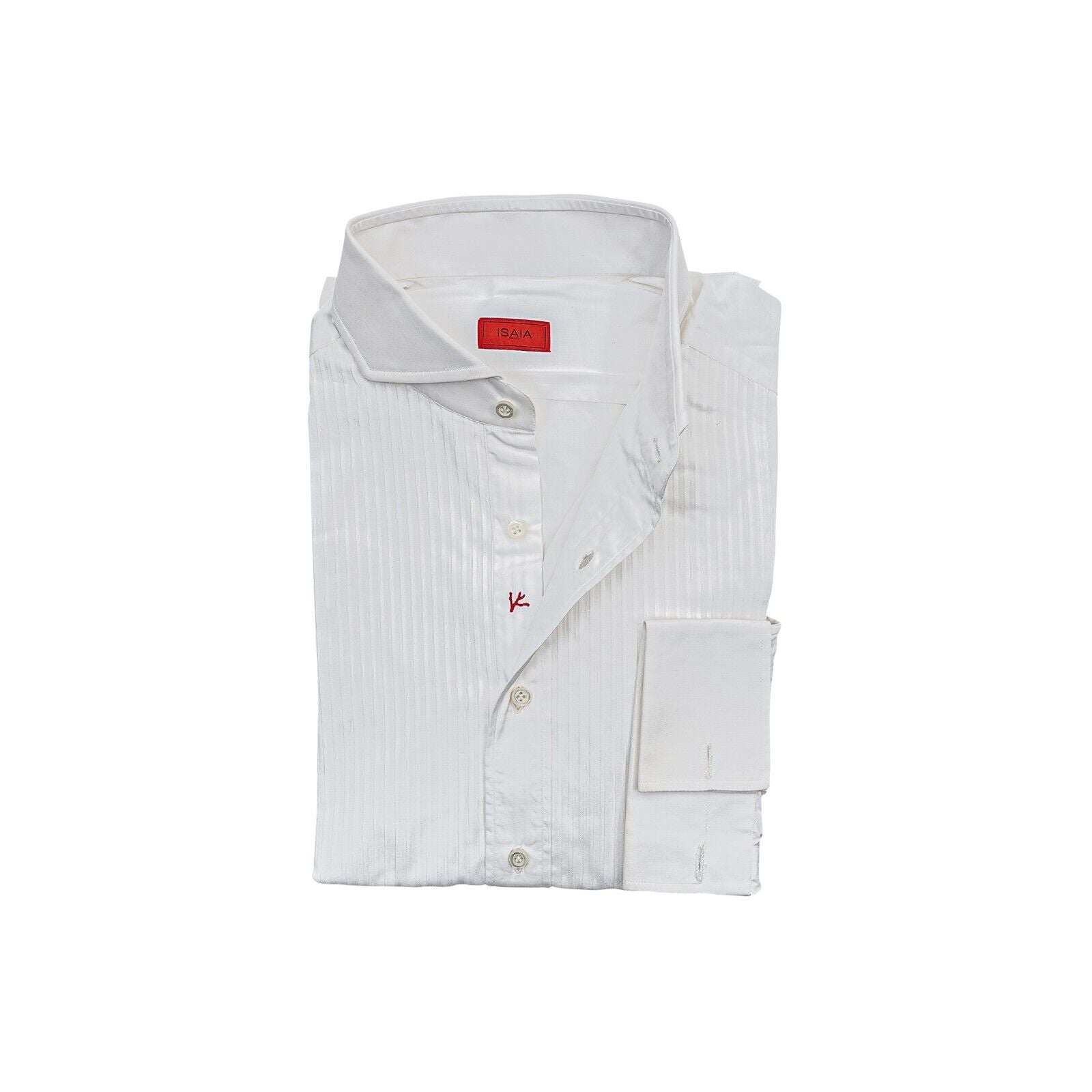 950$ ISAIA NAPOLI White Hand-Sewn Tuxedo Shirt Plissè Cotton 16 - 41