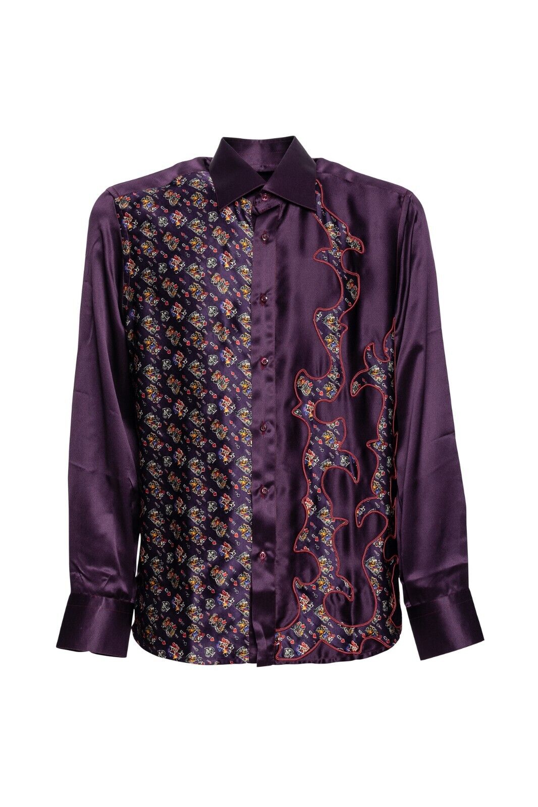 ITALIAN LUXURY 1400$ GERLIN Shirt Purple "POKER PATCH" 100% Silk 16-41 BIJAN