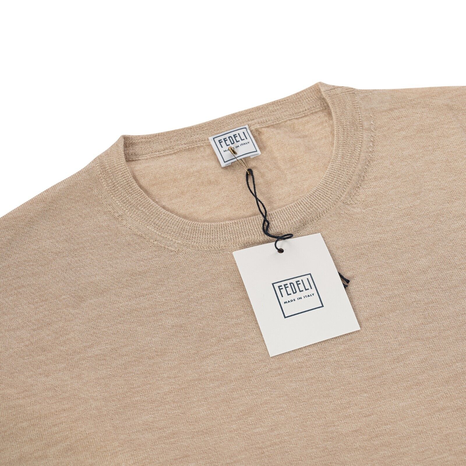 $2000 FEDELI CASHMERE Beige Crewneck Sweater 90% CASHMERE 10% VICUNA Ultra Rare