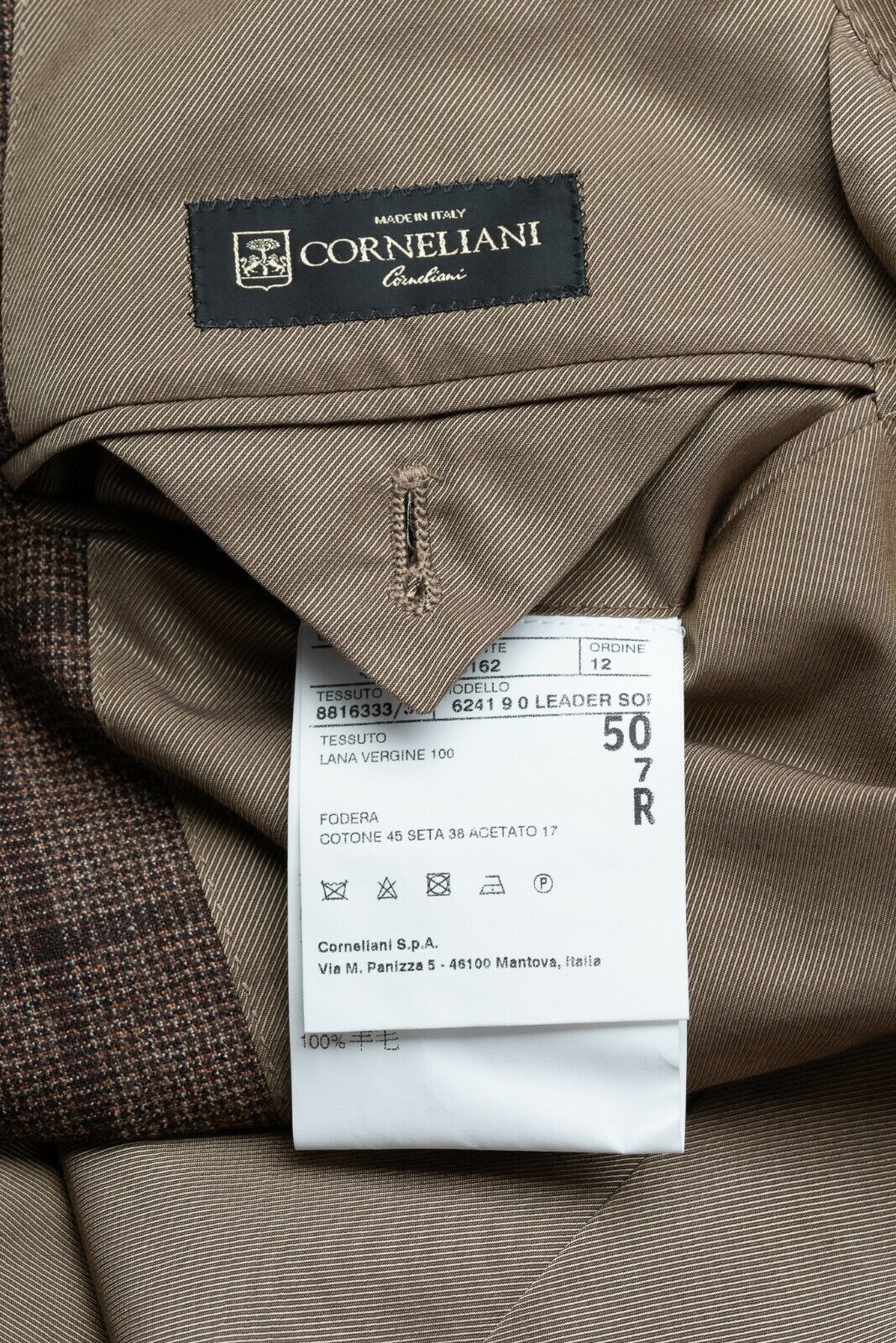 1150$ CORNELIANI Jacket Blazer Brown Checks Wool 130's + Leather 40 US / 50 EU