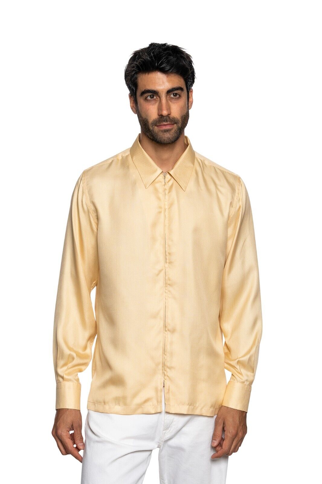 1400$ ITALO FERRETTI Jacket Shirt Full Zip 100% Silk COMO Size M BIJAN