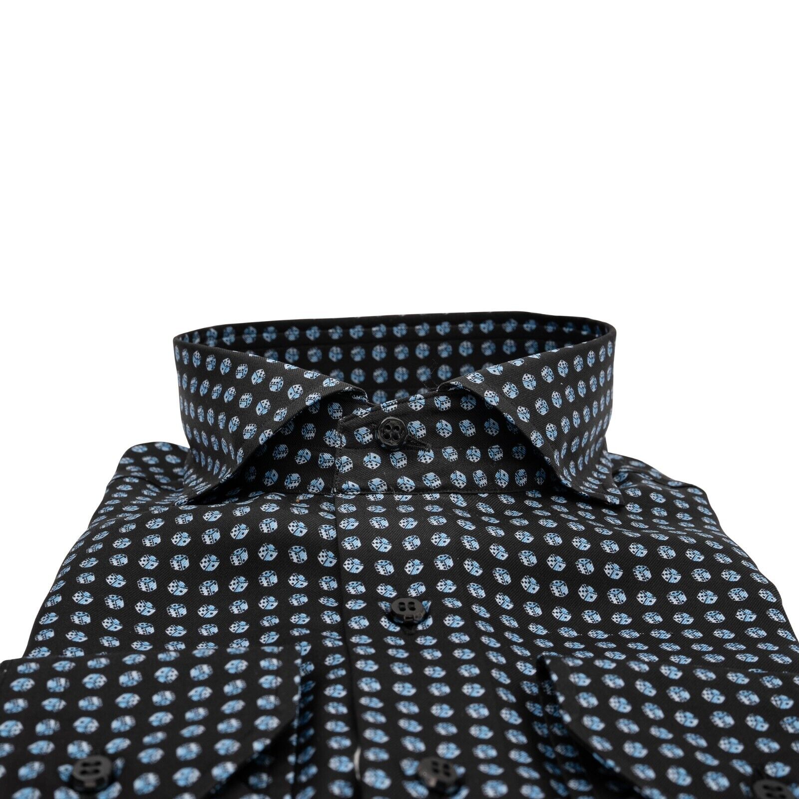 1400$ MAROL BOLOGNA Shirt Black "Gaming Dice" 100% COMO SILK Satin  15.75 - 40