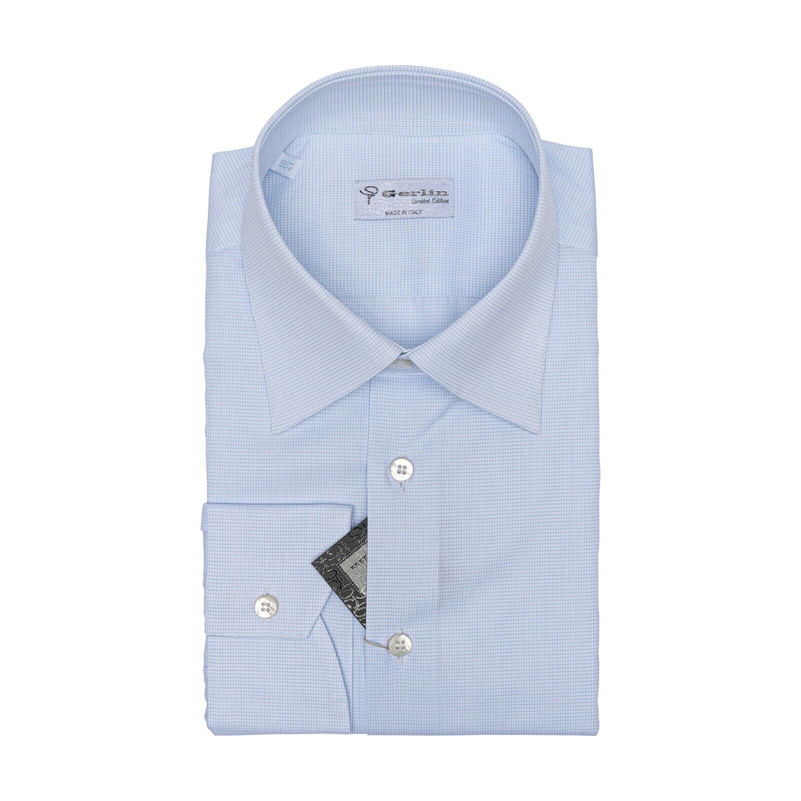 690$ LUXURY GERLIN Shirt Light Blue Checks ALUMO Cotton 4C BIJAN