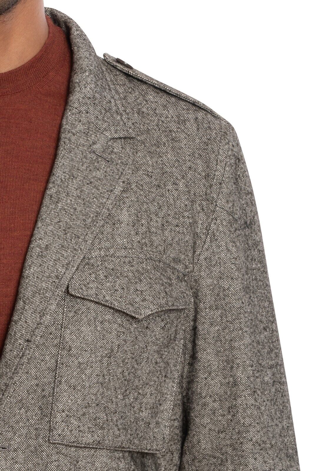$1900 BOGLIOLI x T.SUZUKI Grey Tweed Casual Coat Jacket Hemp Wool Size L