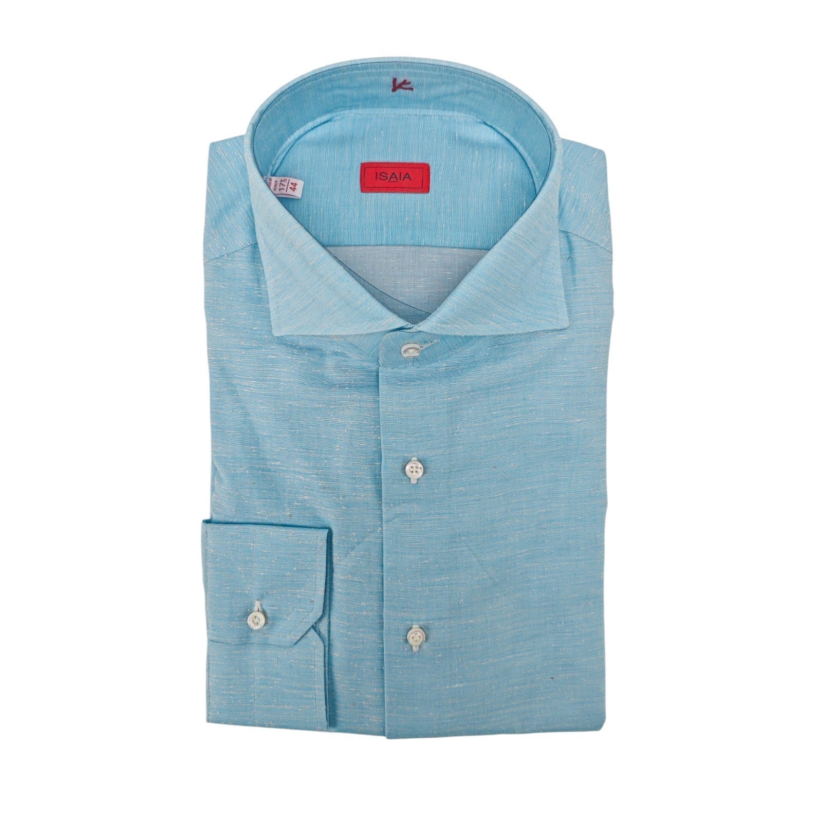 790$ ISAIA NAPOLI "Mix" Sky Blue Dress Shirt Hand-Sewn Cotton - Silk