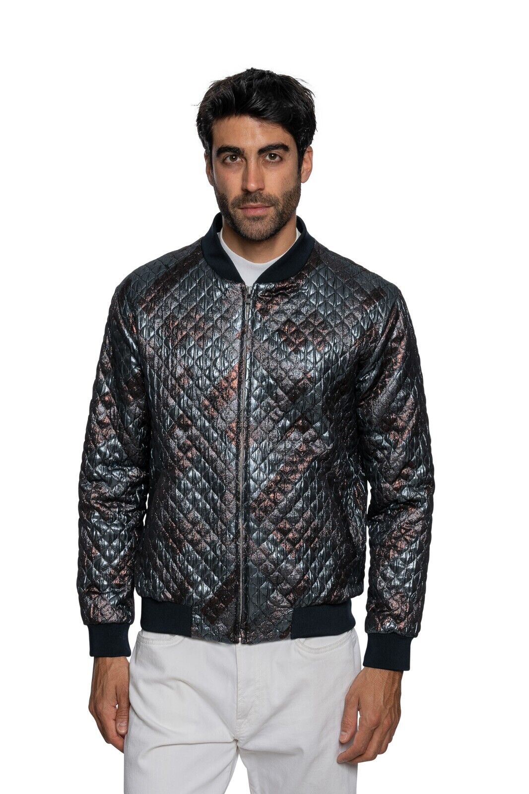 2000$ ITALO FERRETTI Bomber Jacket "METAL EFFECT" Wool 40 US / 50 EU ZILLI