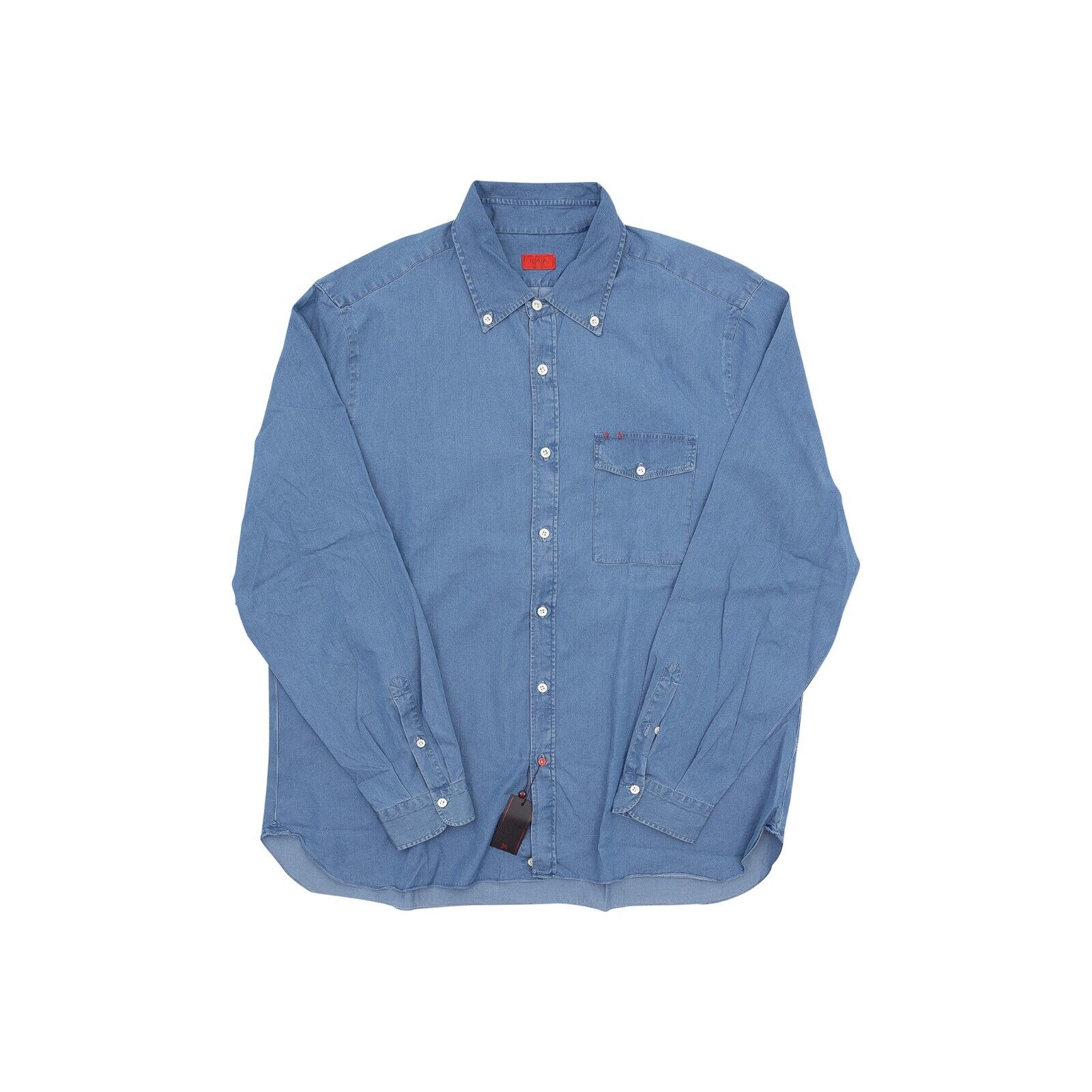 750$ ISAIA NAPOLI Blue Pockets Casual Shirt Button Down Denim Cotton  17.5 - 44