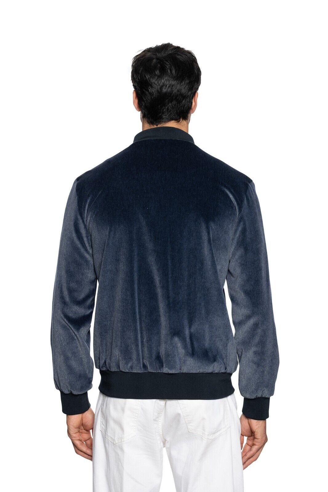 1450$ FABIO CAVIGLIA Bomber Jacket Blue Corduroy + Lining in Silk  Size L