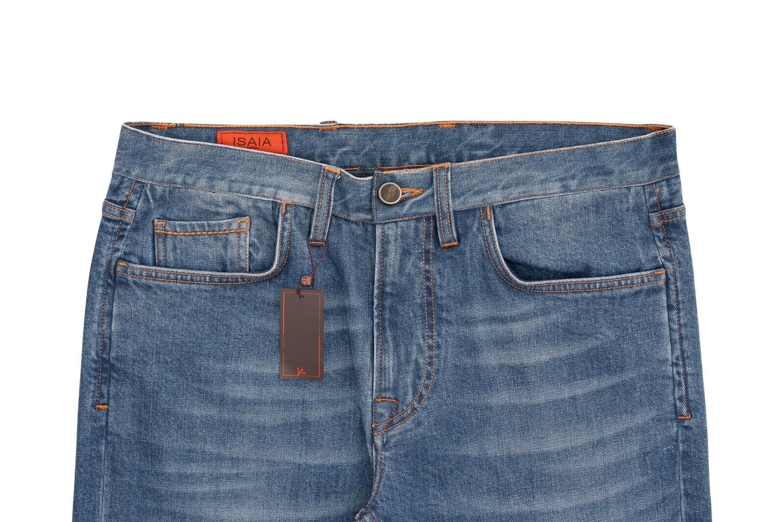 690$ ISAIA NAPOLI Blue Denim Slim Straight Jeans Trousers Pant Stretch Cotton