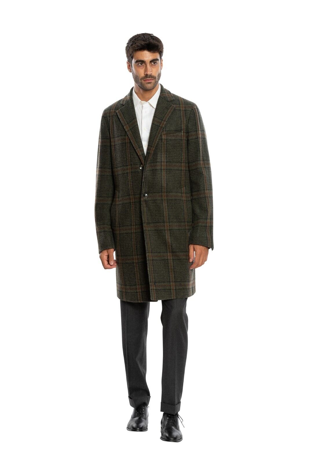 $1850 BOGLIOLI MILANO Checks Dark Green Coat Flannel Wool 38 US / 48 EU