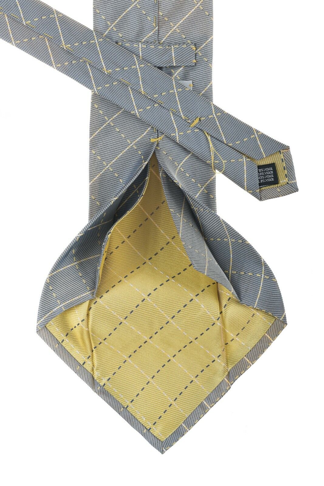 $179 D'AVENZA Tie 7 Folds Silk Grey Geometric Hand-Sewn in Italy / 62.59 inch