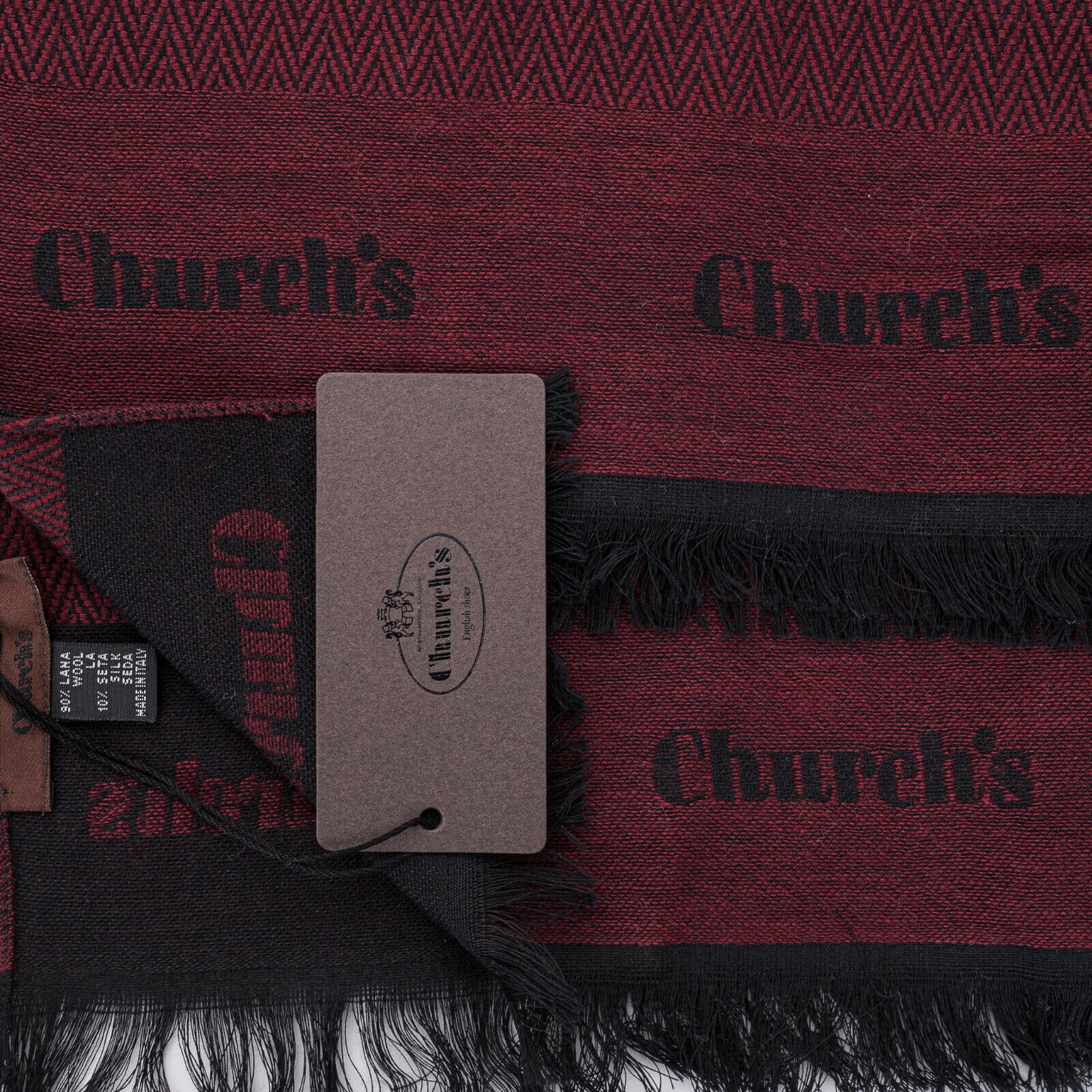 CHURCH'S England Brand Logo Scarf Dark Burgundy Wool / Silk Made in Italy