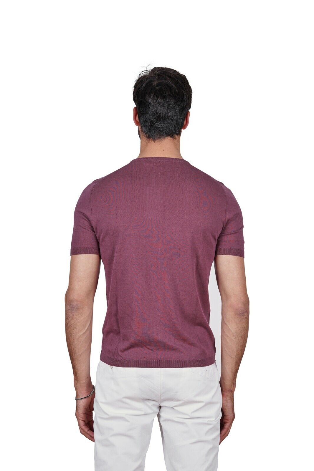 230$ Italian Luxury Knitwear GRAN SASSO Knit T-Shirt Sweater Fine Cotton Wine