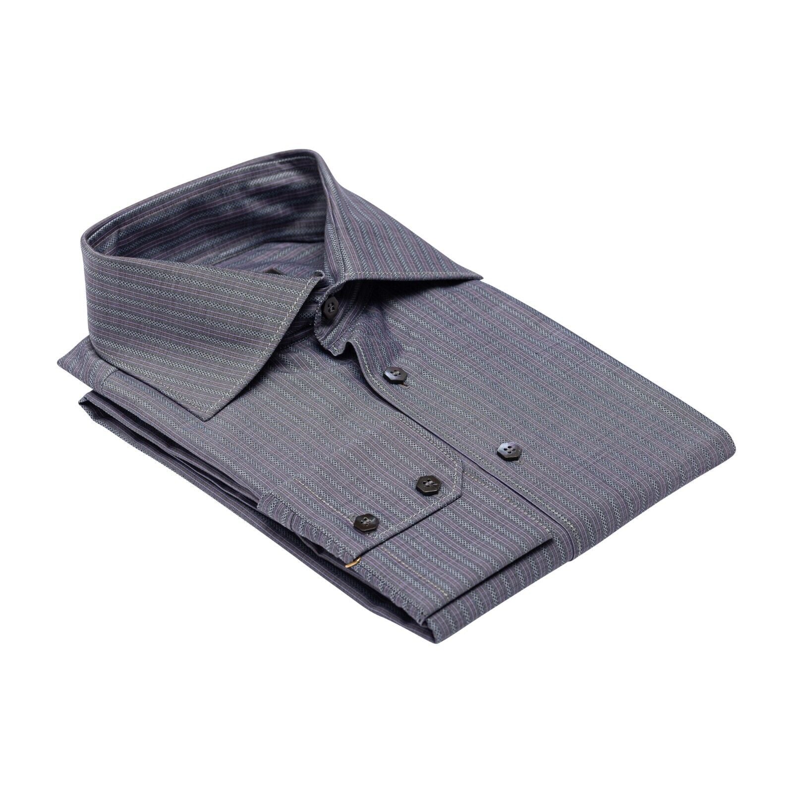 690$ ITALIAN LUXURY GERLIN Shirt Gray Striped Cotton 16 - 41 10F BIJAN