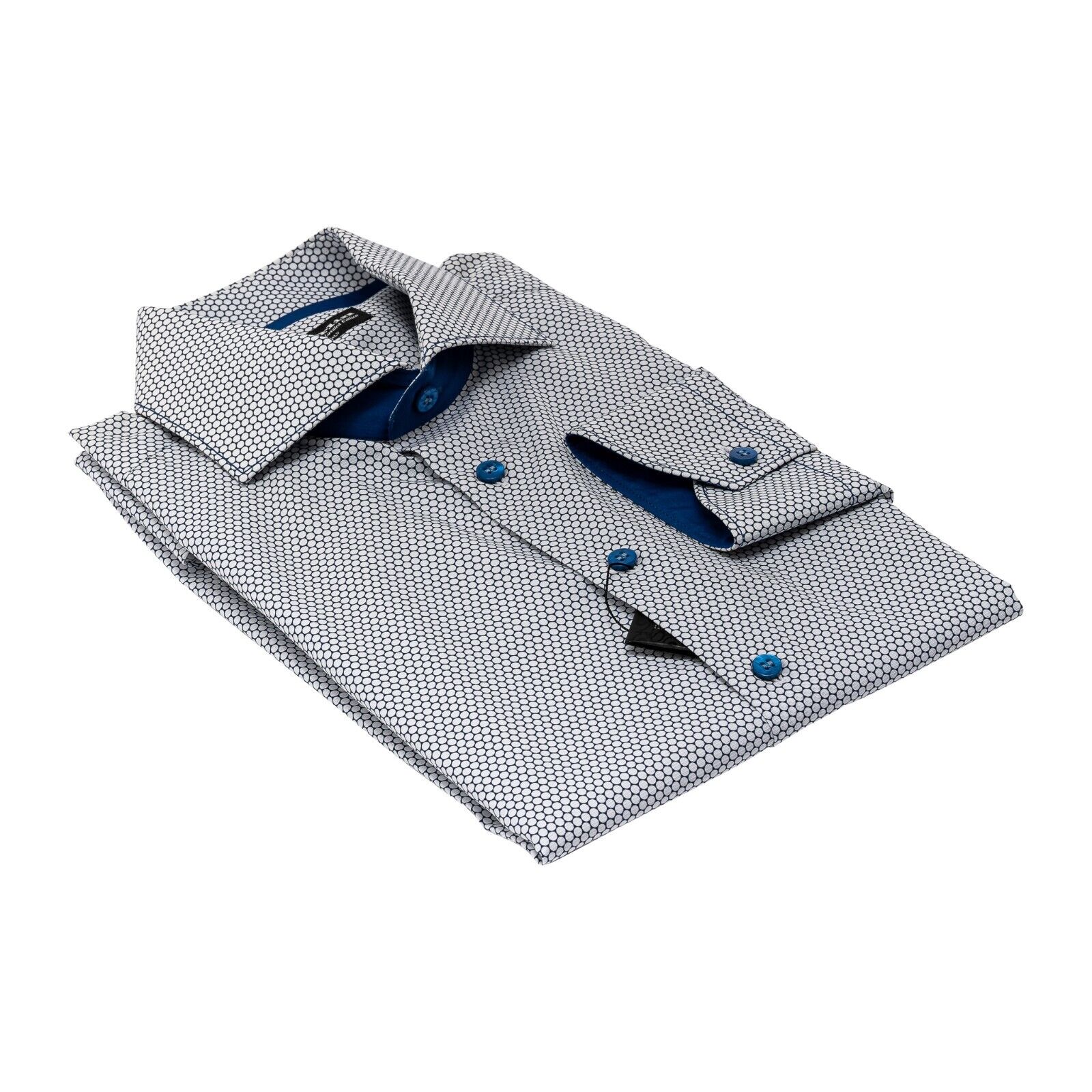 690$ LUXURY GERLIN Shirt Blue "DOT" Geometric Cotton 16 - 41 9E BIJAN