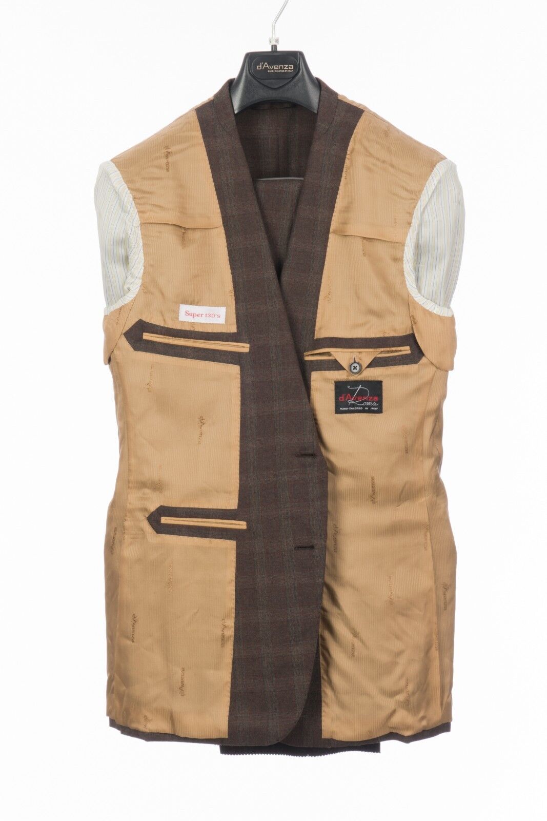 $4890 D'AVENZA Brown Wool 130's Checks Suit Hand-Sewn in Italy 40 US / 50 EU