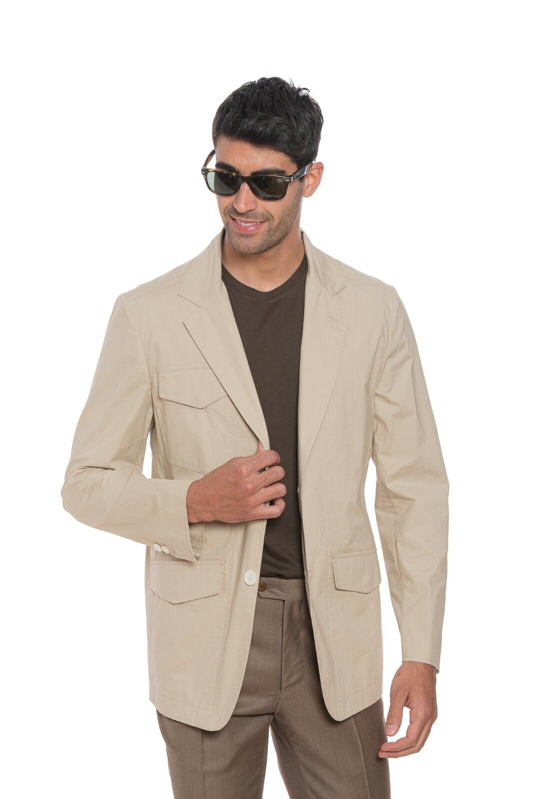 1750$ BELVEST CITY SAFARI Jacket with Martingale Beige Cotton 42 US / 52 EU 8R