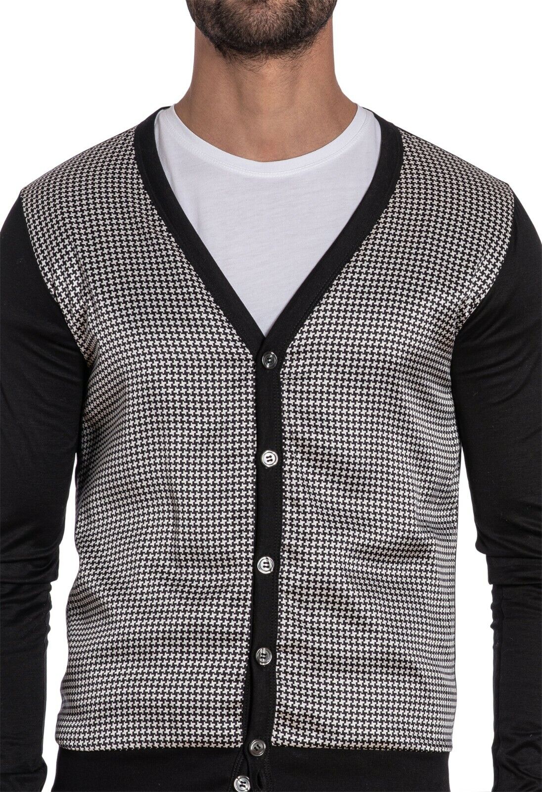 1300$ GERLIN Cardigan Jacket Black 100% Silk / Cotton Lisle Sz M BIJAN