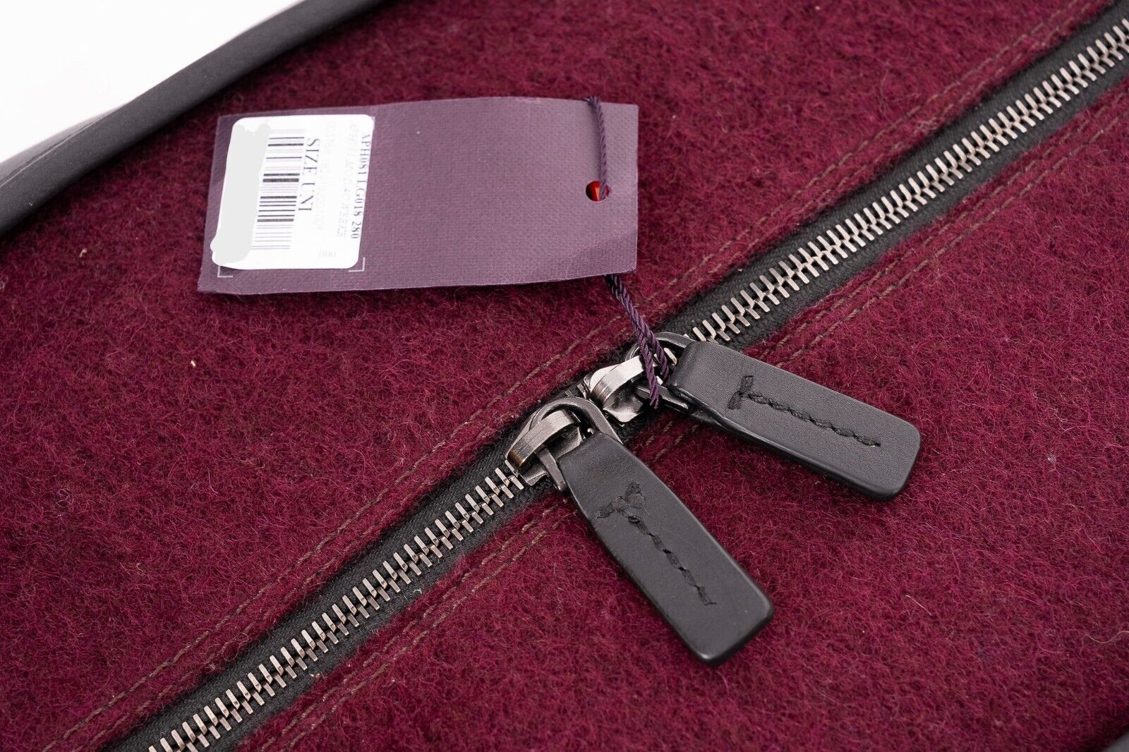 $4500 ISAIA NAPOLI Wine / Gray Large Duffle Bag Travel Weekend Leather / Wool
