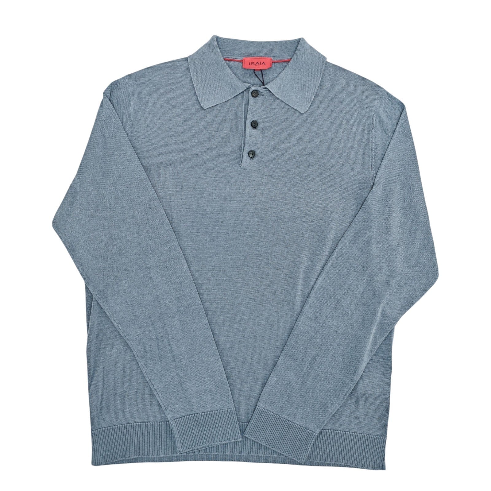 2100$ ISAIA NAPOLI Ice Blue Polo Sweater Long Sleeve 100% Silk Size M