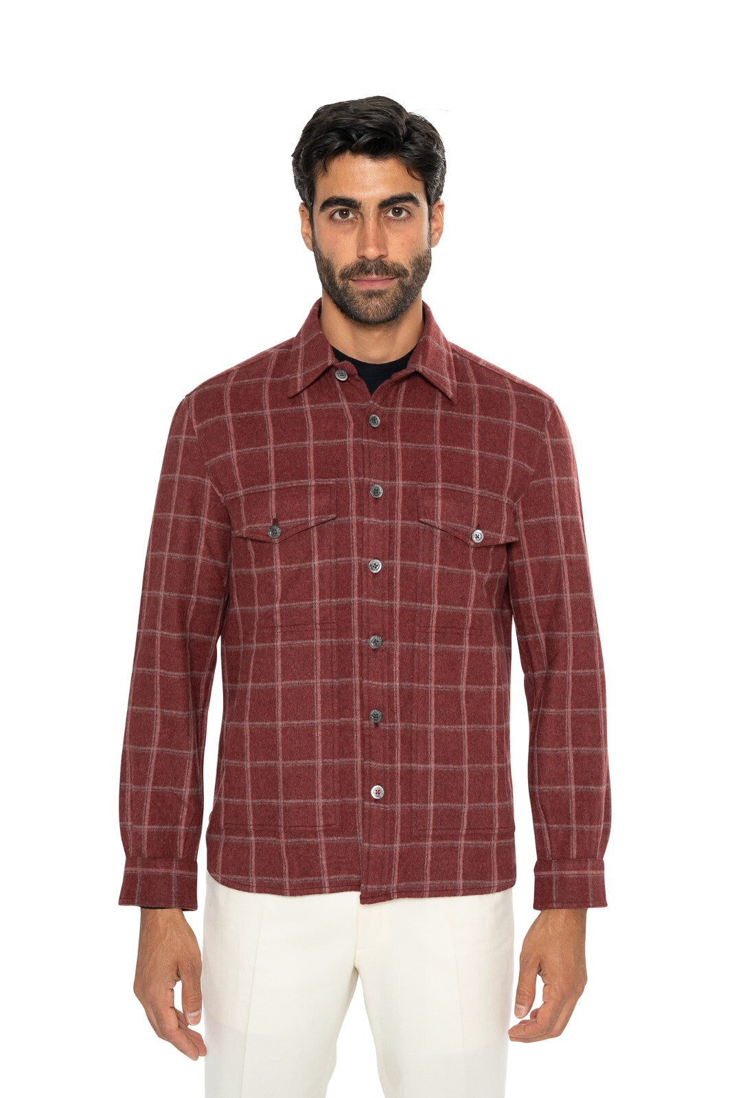 $1600 ISAIA NAPOLI Burgundy Hand-Sewn Overshirt Jacket Cashmere / Wool Size M