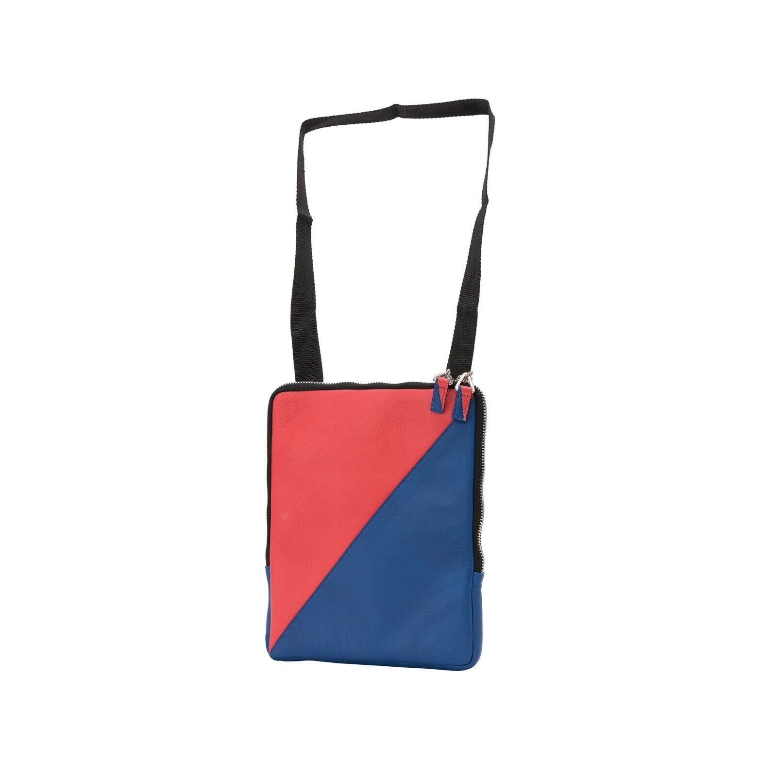 $149 Testoni Bologna Soft Calf Red / Blue Pochette + Detachable Shoulder Strap