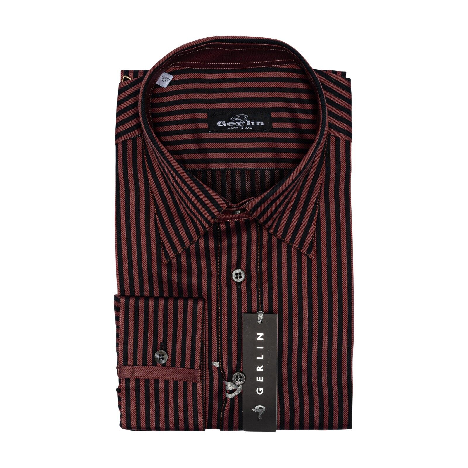 690$ LUXURY GERLIN Shirt Striped Rust ALUMO Twill Cotton 16 41 3E ZILLI