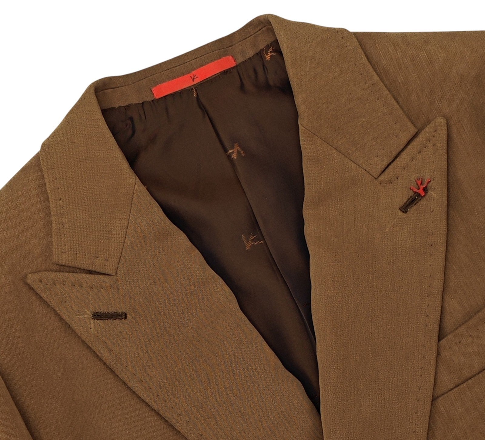 $8395 ISAIA "Domenico" Brown Double Breasted Suit 100% Linen 38 US / 48 EU 8R