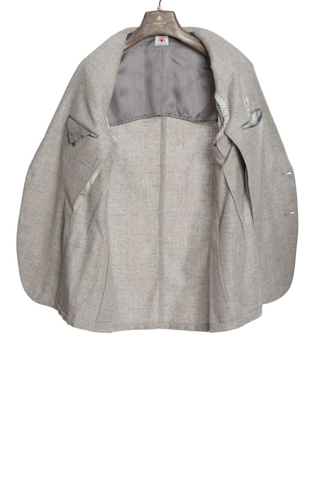 $2050 LUIGI BORRELLI "FIRENZE" Hand-Sewn Light Gray Jacket Donegal Wool