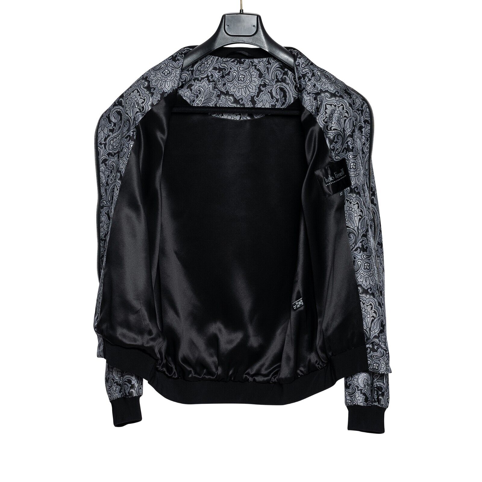 2000$ ITALO FERRETTI Bomber Jacket Gray "DAMASK" 100% Silk 42 US / 52 EU BIJAN