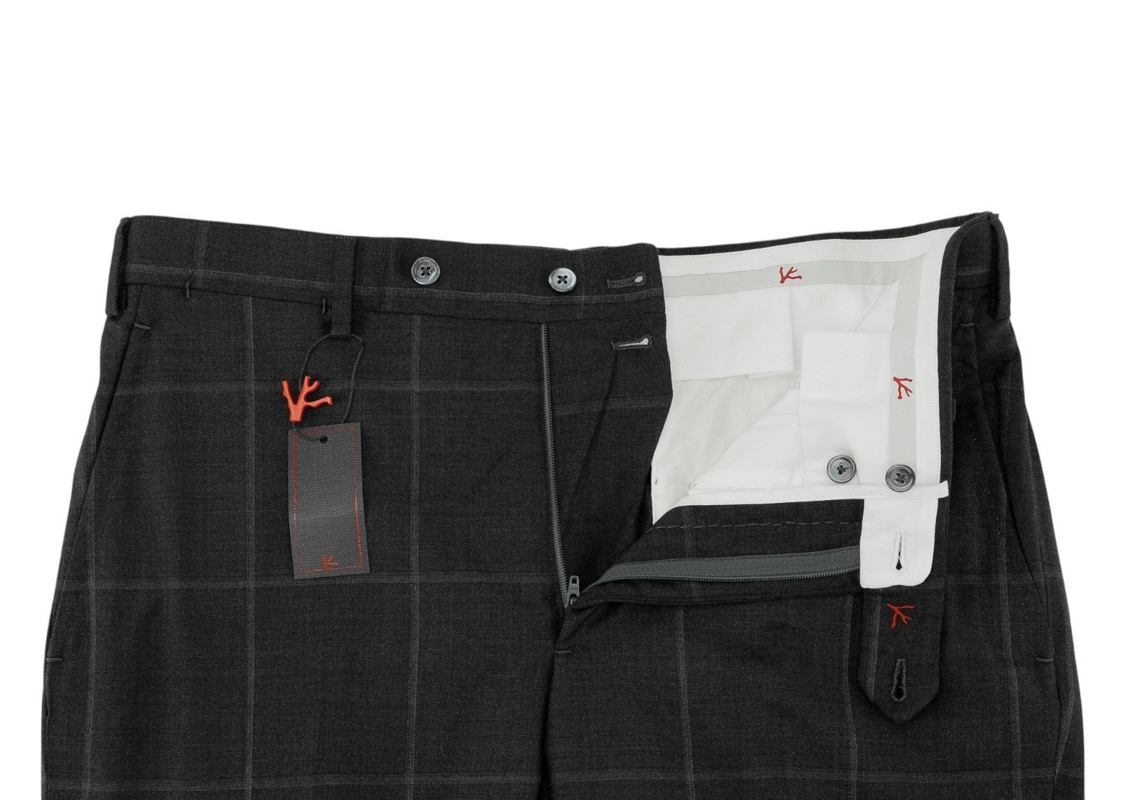 1550$ ISAIA Hand-Sewn Tapered Dress Pant Fine Wool Charcoal 34 US / 50 EU