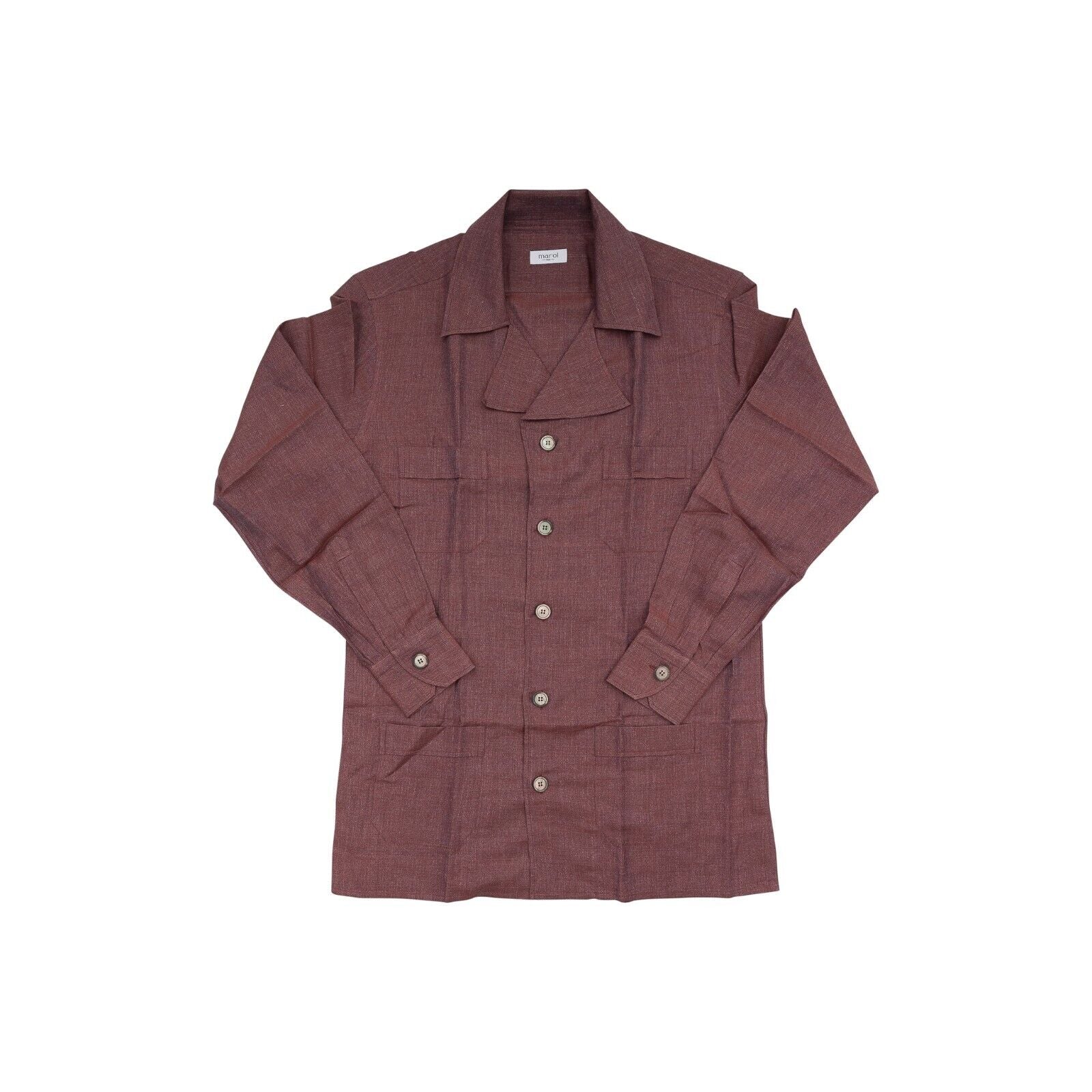 1400$ MAROL BOLOGNA Burgundy Sahariana Jacket Shirt 100% Irish Linen 15.75 - 40
