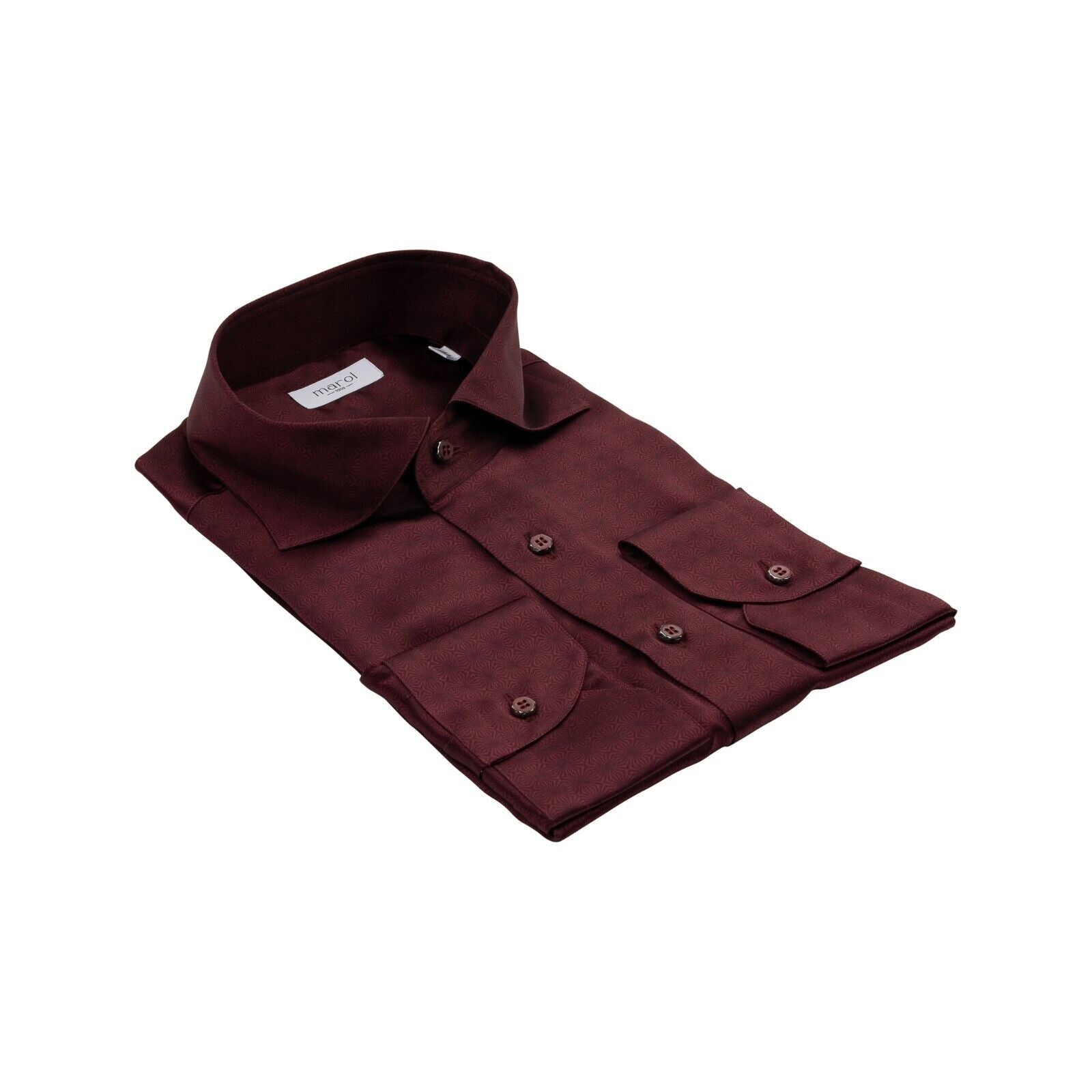 1400$ LUXURY MAROL BOLOGNA Abstract Shirt Burgundy 100% COMO SILK Satin  16 - 41