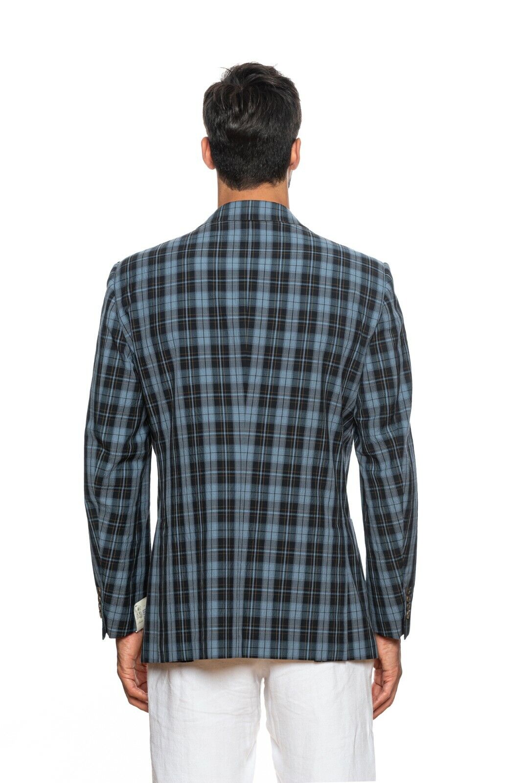 1790$ BELVEST Blue Wool Cotton Checks Jacket Blazer 46 US / 56 EU Drop 7R