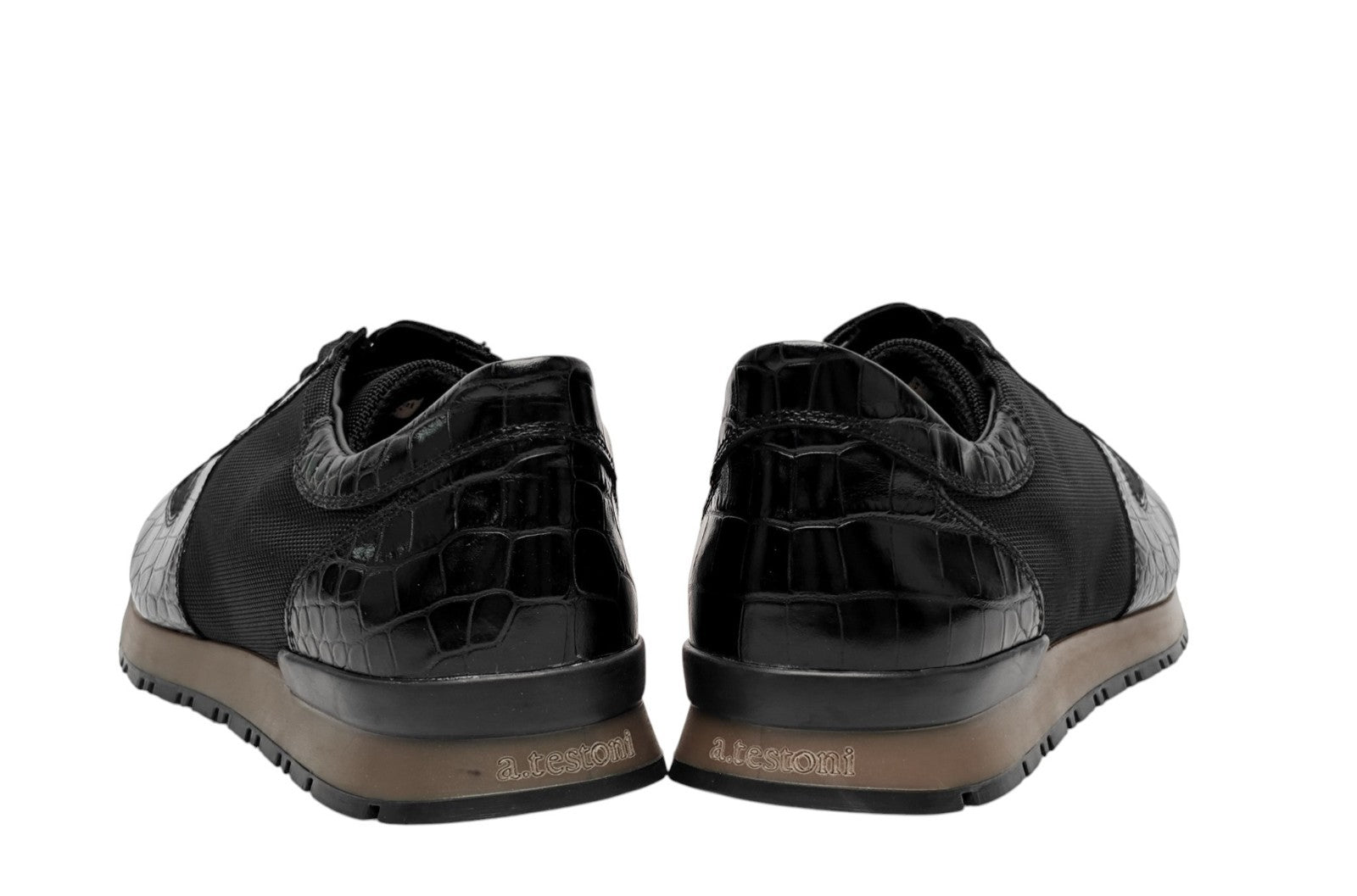 850$ TESTONI Sneaker Shoes Printed Crocodile + Fabric Black 8 UK / 9 US / 42 IT