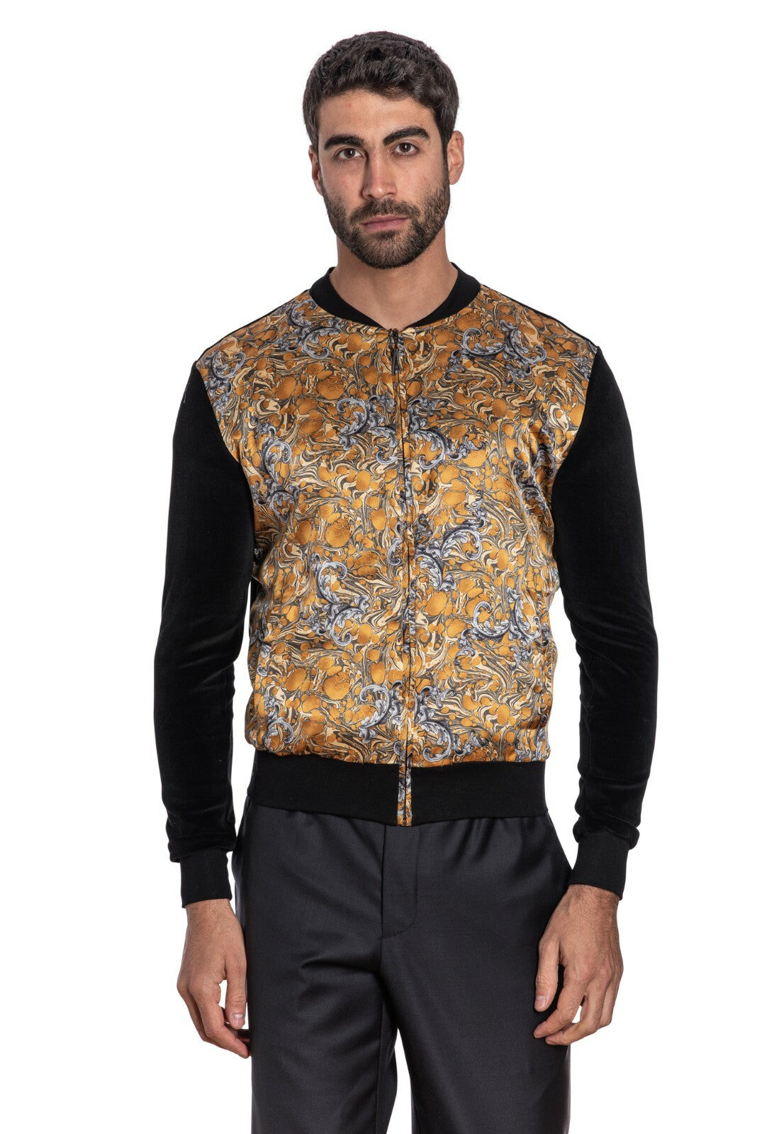2250$ GERLIN Jacket Bomber Abstract 100% Silk + Velvet Size S BIJAN