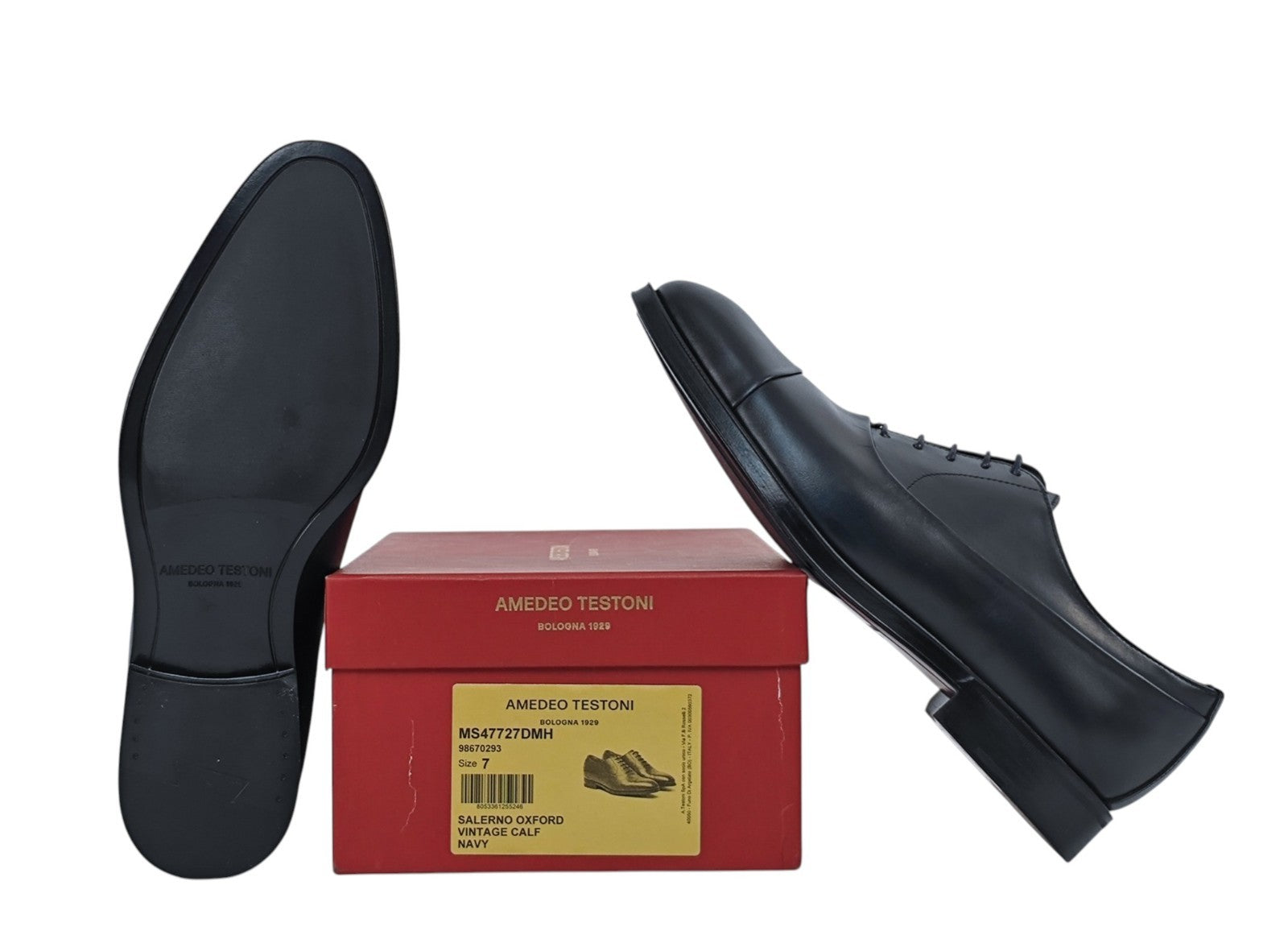 1100$ TESTONI "Salerno" Blue Navy Oxford Shoes Calf 7 UK / 8 US / 41 IT