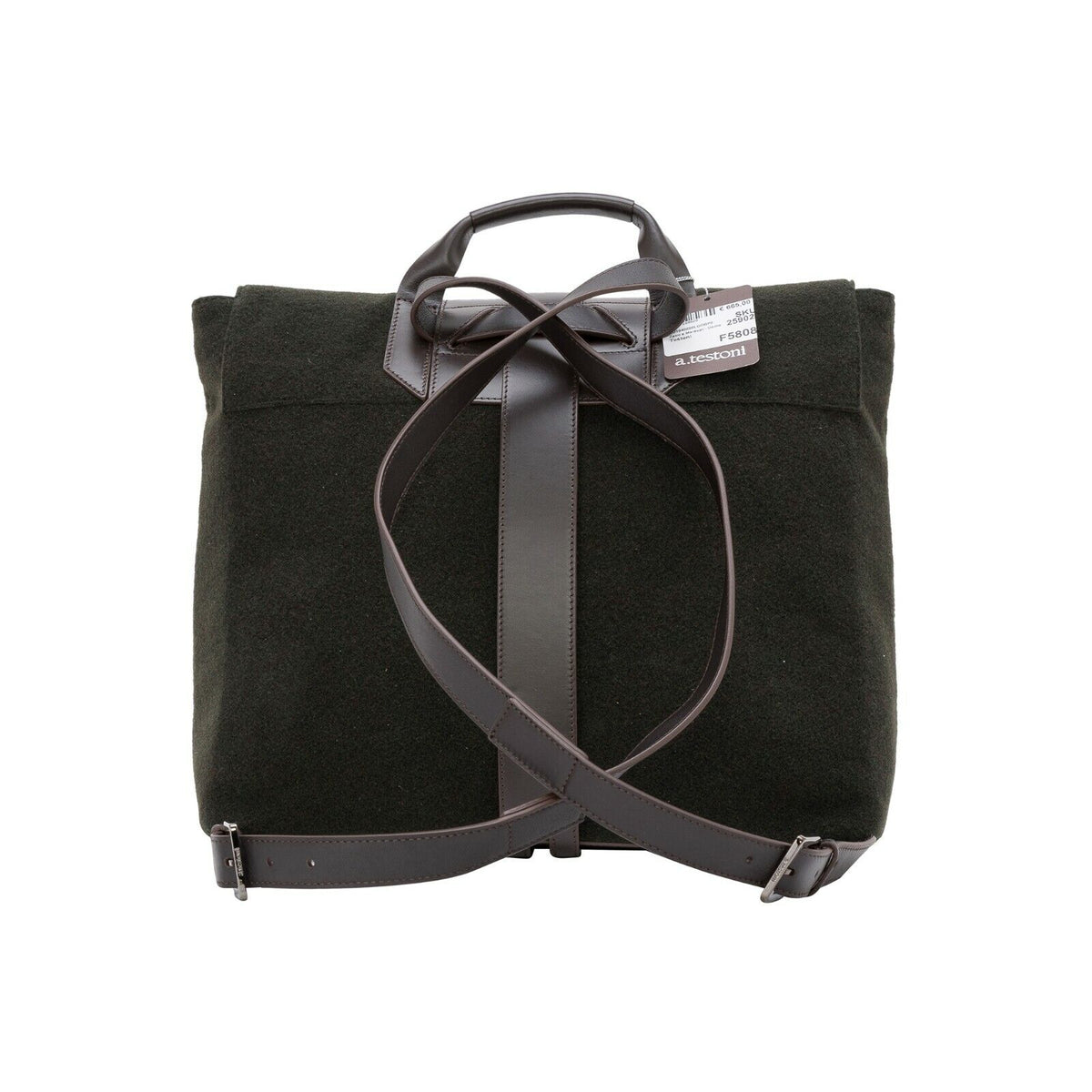 $820 Testoni Bologna Messenger Bag Backpack Loden Wool + Tosco Calf