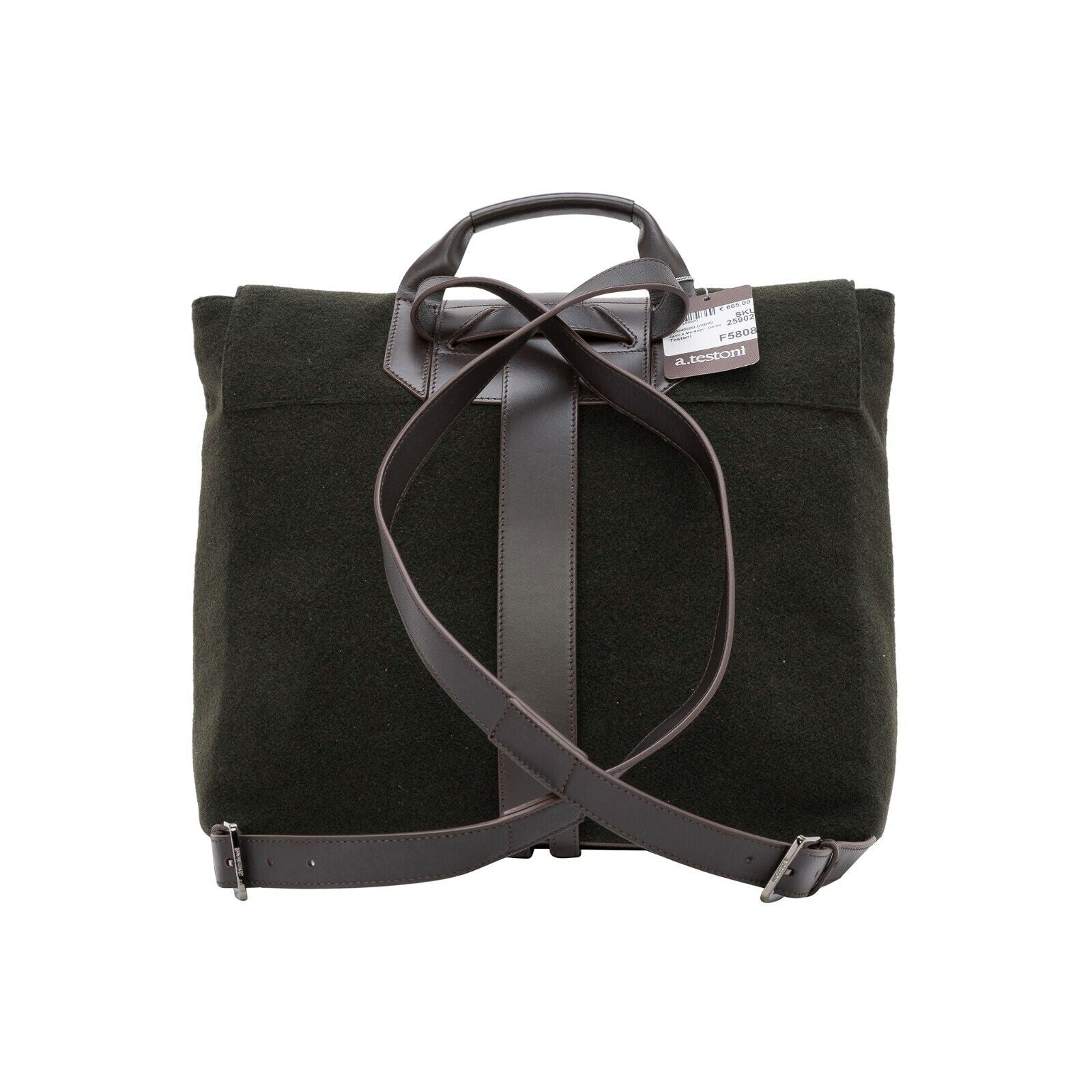 $820 Testoni Bologna Messenger Bag Backpack Loden Wool + Tosco Calf