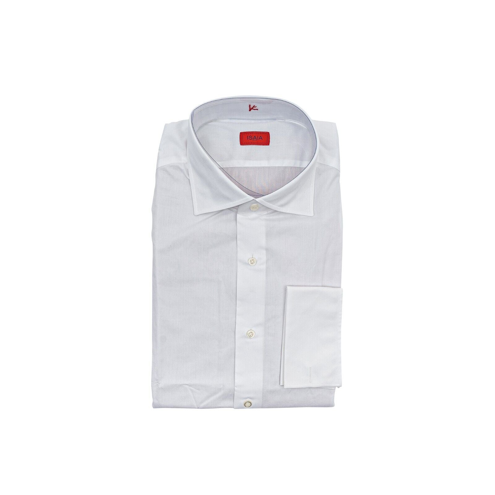 690$ ISAIA NAPOLI Solid White Hand-Sewn French Cuffs Dress Shirt Fine Cotton